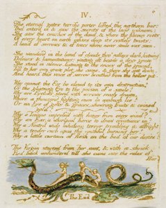 「IV The Eternal Gates ...」、「The Book of Thel」のプレート8、1789年（紙にペンとトイレで手書きのレリーフエッチング） 作： William Blake